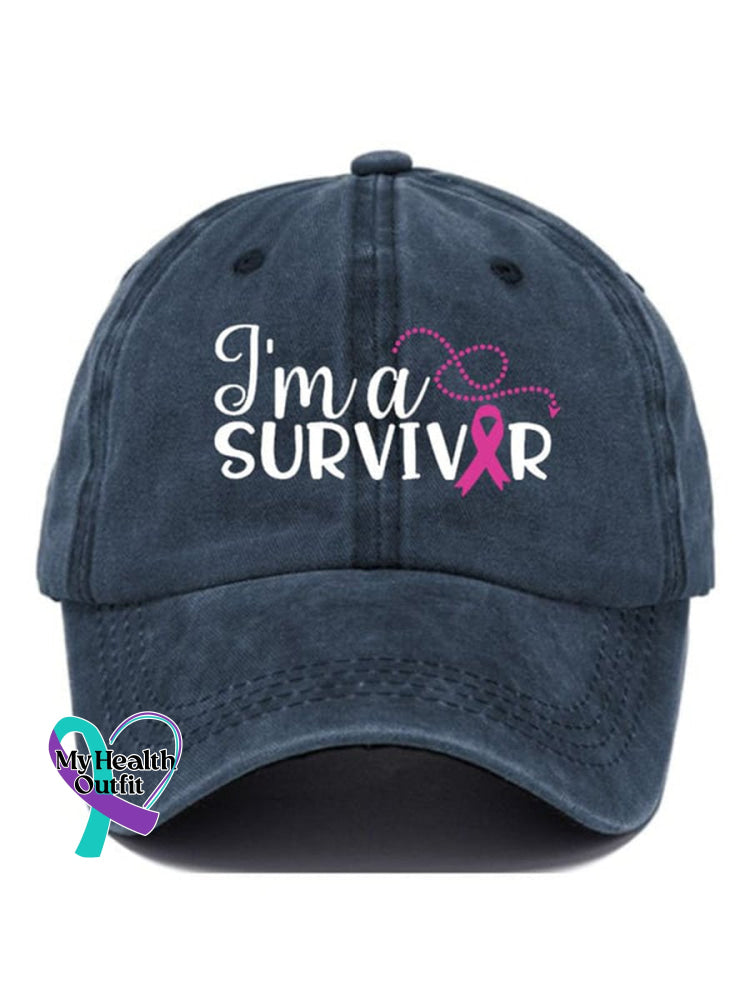 Breast Cancer Ribbon Survivor Print Hats Dark Blue / Onesize