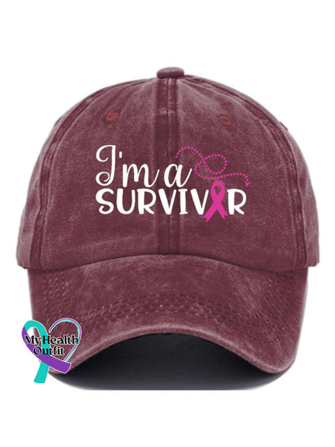 Breast Cancer Ribbon Survivor Print Hats Red / Onesize