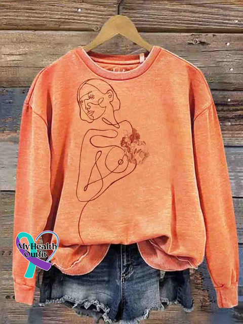 Breast Cancer Woman Holding Flower Printed Sweatshirt