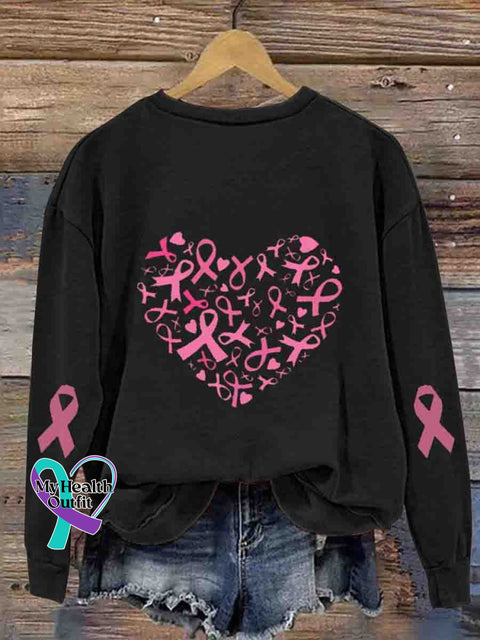 Breast Cancer Women Heart Shaped Art Retro Print T-Shirt Black / S