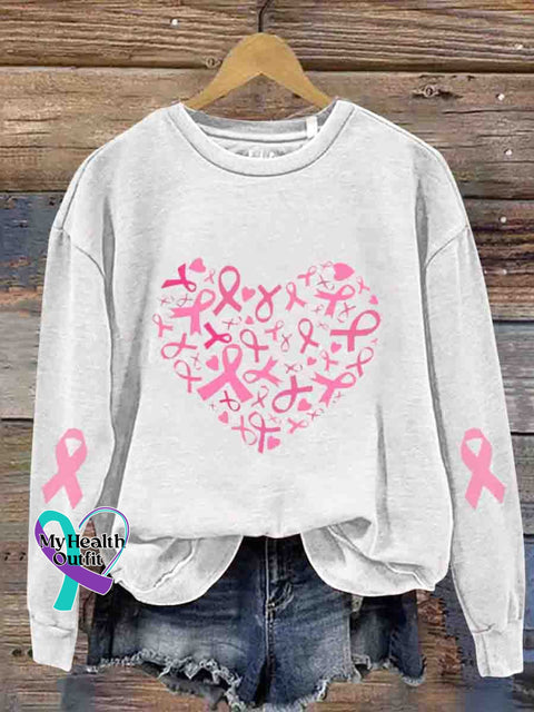 Breast Cancer Women Heart Shaped Art Retro Print T-Shirt White / S