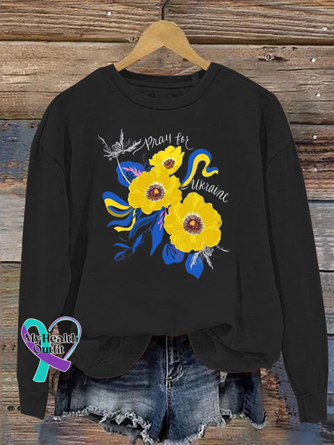 Bright Floral Crewneck Long Sleeve Casual Sweatshirt Black / S