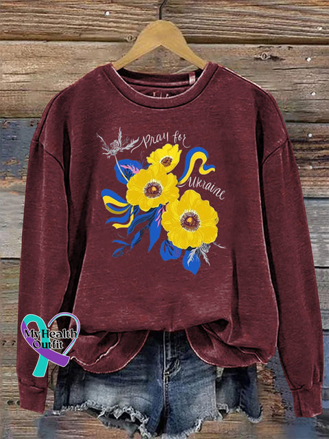 Bright Floral Crewneck Long Sleeve Casual Sweatshirt Claret / S
