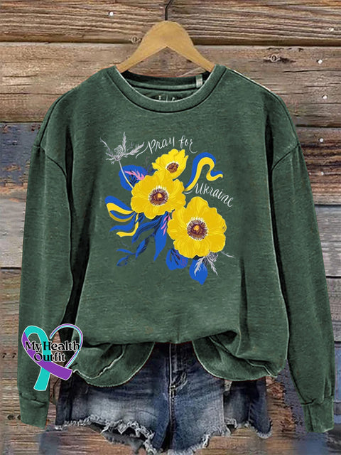 Bright Floral Crewneck Long Sleeve Casual Sweatshirt Green / S