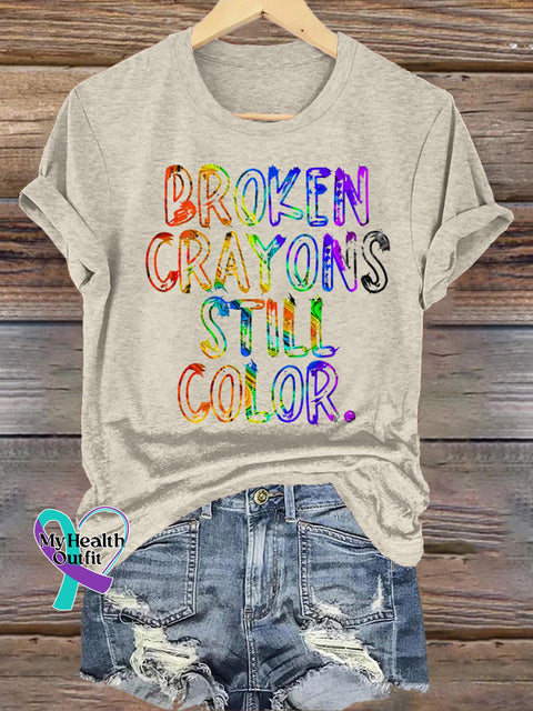 Broken Crayons Casual Crew Neck Short Sleeve T-Shirt Beige / S