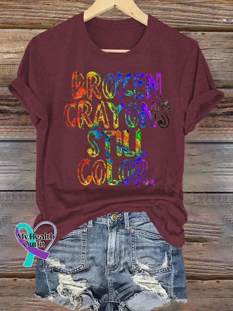 Broken Crayons Casual Crew Neck Short Sleeve T-Shirt Brown / S