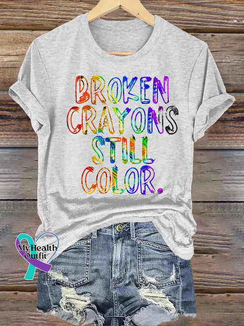 Broken Crayons Casual Crew Neck Short Sleeve T-Shirt White / S