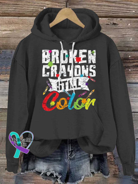 Broken Crayons Still Color Art Casual Hoodie Sweatshirt Black / S