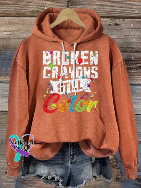 Broken Crayons Still Color Art Casual Hoodie Sweatshirt Orange / S