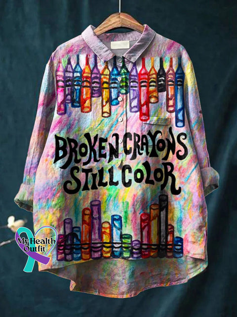 Broken Crayons Still Color Art Print Casual Shirt Multicolor / S