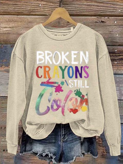 Broken Crayons Still Color Art Print Casual Sweatshirt Apricot / S