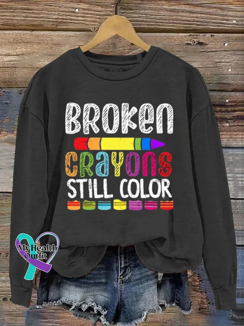 Broken Crayons Still Color Art Print Casual Sweatshirt Black / S