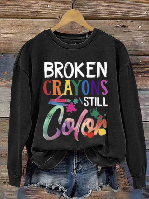 Broken Crayons Still Color Art Print Casual Sweatshirt Black / S