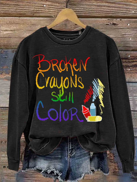 Broken Crayons Still Color Art Print Casual Sweatshirt Black / S