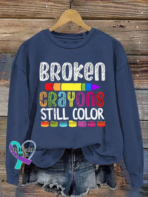 Broken Crayons Still Color Art Print Casual Sweatshirt Blue / S
