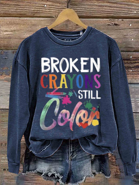 Broken Crayons Still Color Art Print Casual Sweatshirt Blue / S