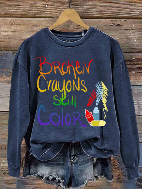 Broken Crayons Still Color Art Print Casual Sweatshirt Blue / S
