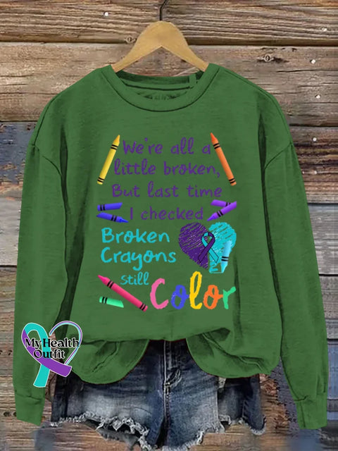 Broken Crayons Still Color Art Print Casual Sweatshirt Green / S