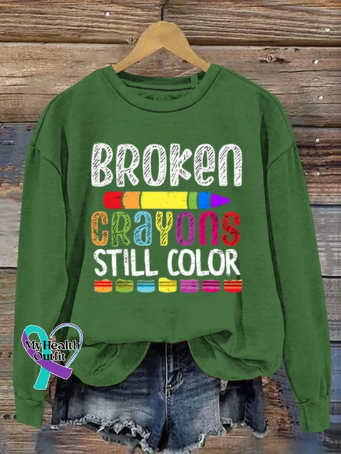Broken Crayons Still Color Art Print Casual Sweatshirt LightGreen / S