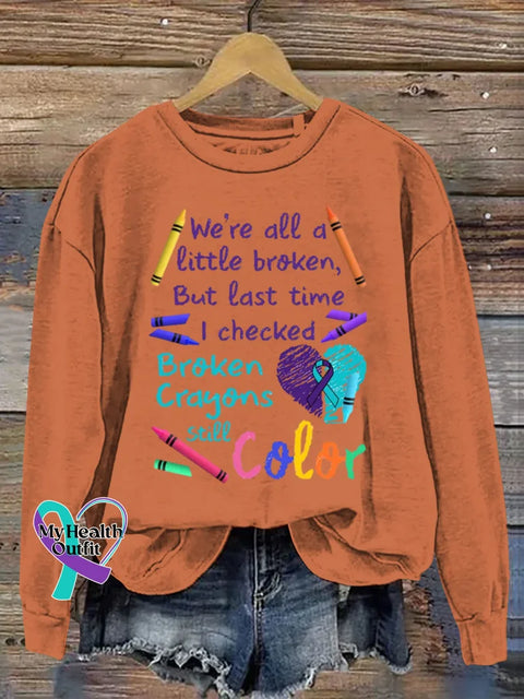 Broken Crayons Still Color Art Print Casual Sweatshirt Orange / S