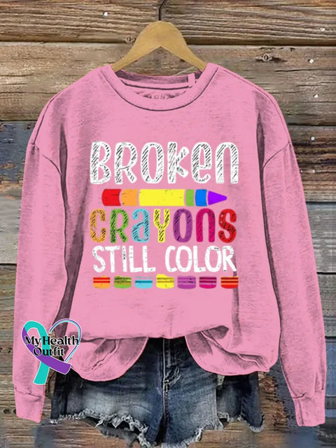 Broken Crayons Still Color Art Print Casual Sweatshirt Pink / S
