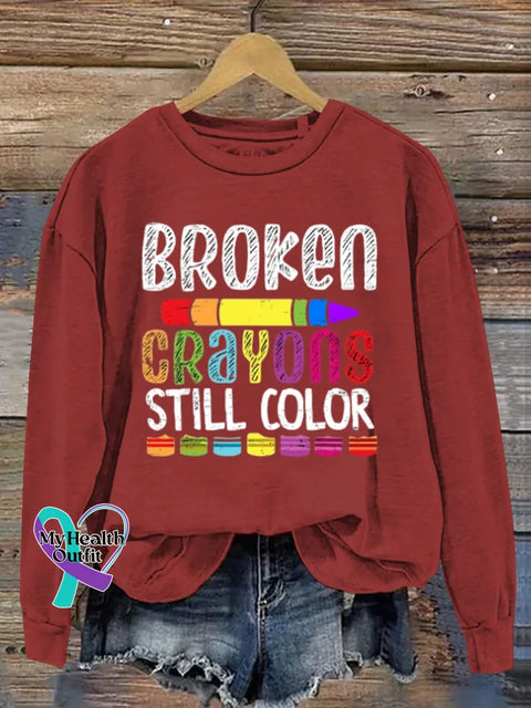 Broken Crayons Still Color Art Print Casual Sweatshirt Red / S