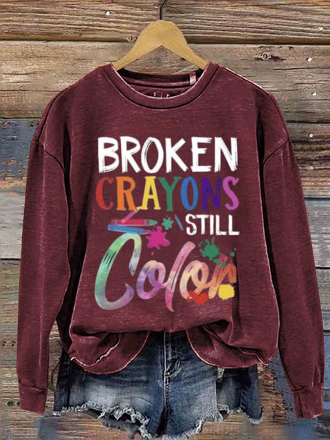 Broken Crayons Still Color Art Print Casual Sweatshirt Red / S