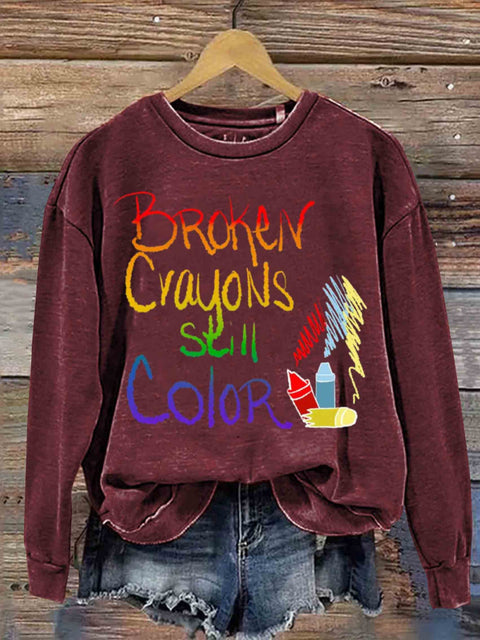 Broken Crayons Still Color Art Print Casual Sweatshirt Red / S