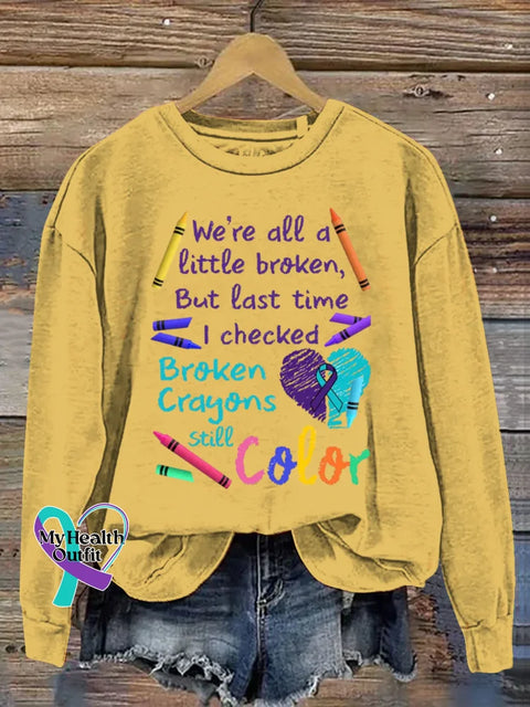 Broken Crayons Still Color Art Print Casual Sweatshirt Yellow / S