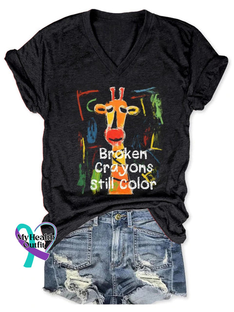 Broken Crayons Still Color Art Print Casual T-Shirt Black / S