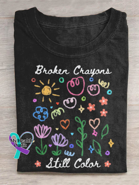 Broken Crayons Still Color Art Print Design T-Shirt Black / S