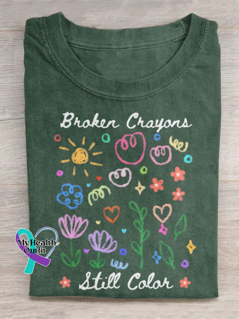 Broken Crayons Still Color Art Print Design T-Shirt Green / S