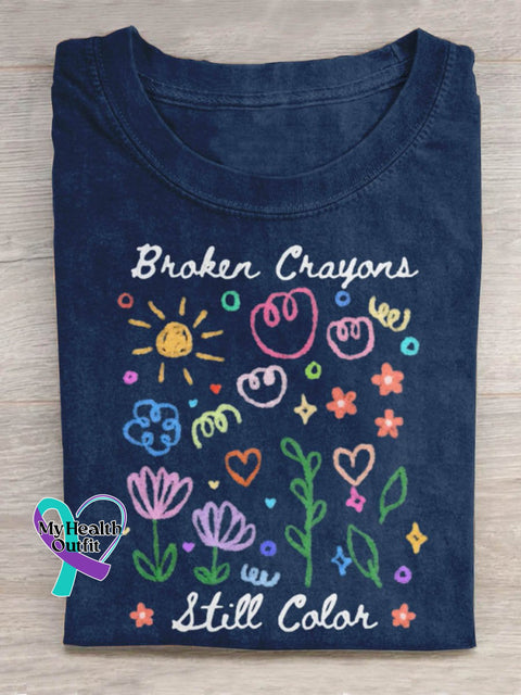 Broken Crayons Still Color Art Print Design T-Shirt Navy Blue / S