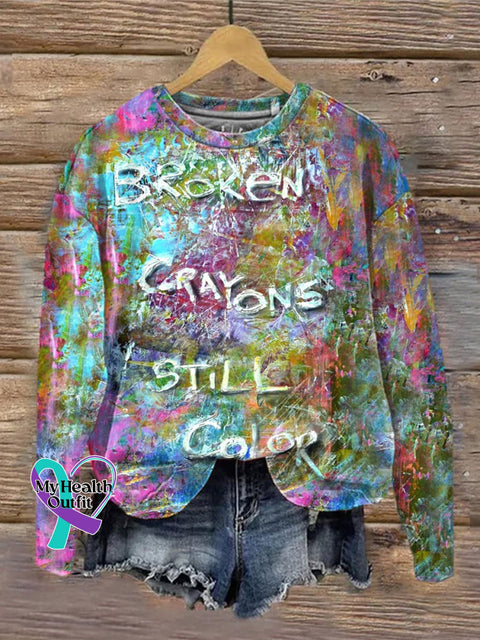 Broken Crayons Still Color Art Print Pattern Casual Sweatshirt Multicolor / S