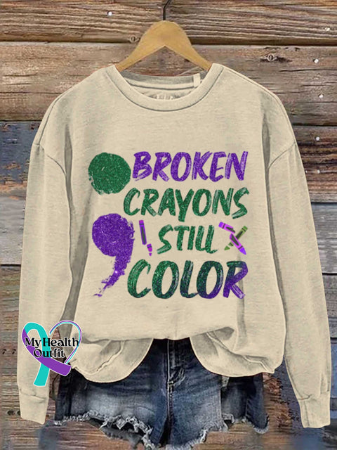 Broken Crayons Still Color Art Vintage Print Casual Sweatshirt Apricot / S