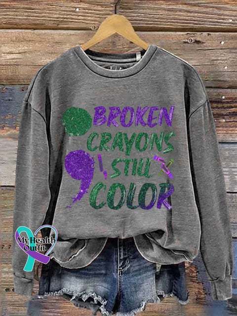 Broken Crayons Still Color Art Vintage Print Casual Sweatshirt Grey / S