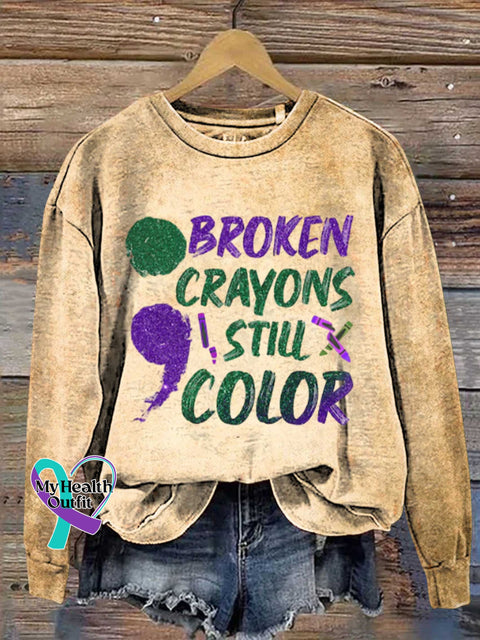 Broken Crayons Still Color Art Vintage Print Casual Sweatshirt Khaki / S