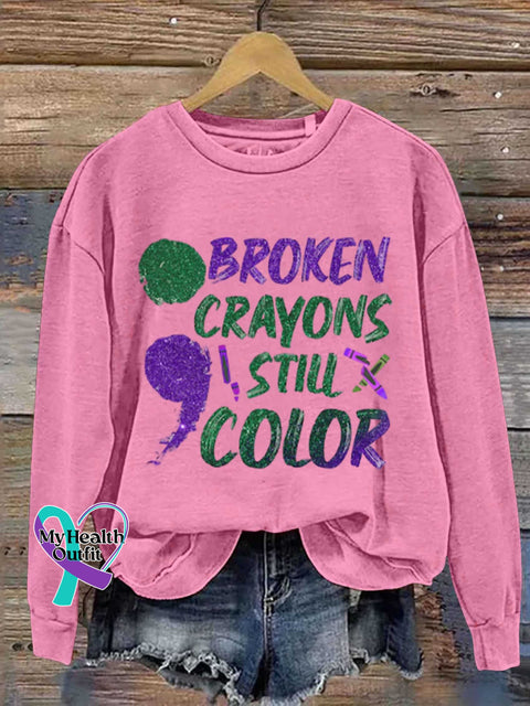 Broken Crayons Still Color Art Vintage Print Casual Sweatshirt LightPink / S
