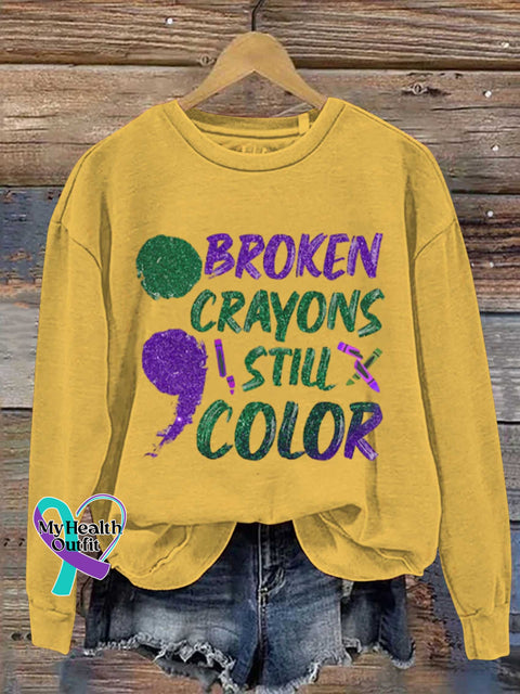 Broken Crayons Still Color Art Vintage Print Casual Sweatshirt Yellow / S