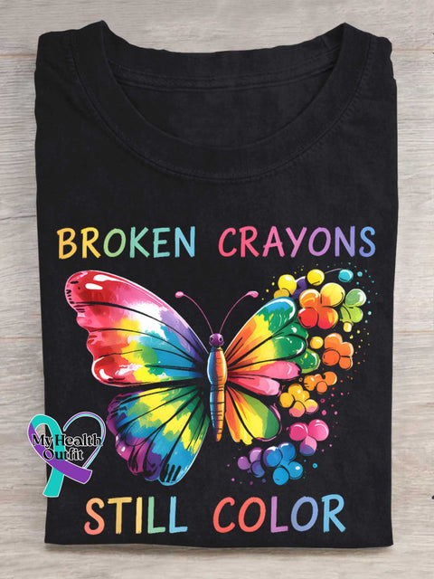 Broken Crayons Still Color Butterfly T-shirt Black / S