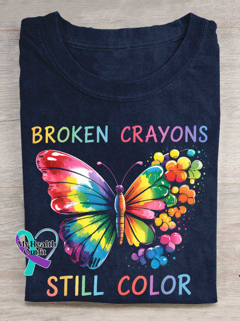 Broken Crayons Still Color Butterfly T-shirt Blue / S
