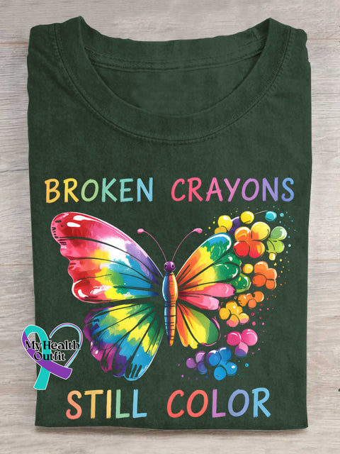 Broken Crayons Still Color Butterfly T-shirt Green / S