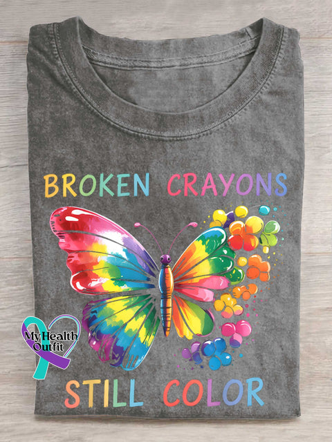 Broken Crayons Still Color Butterfly T-shirt Grey / S