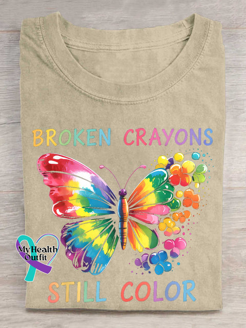 Broken Crayons Still Color Butterfly T-shirt Sand / S