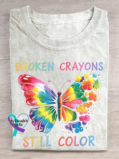 Broken Crayons Still Color Butterfly T-shirt White / S