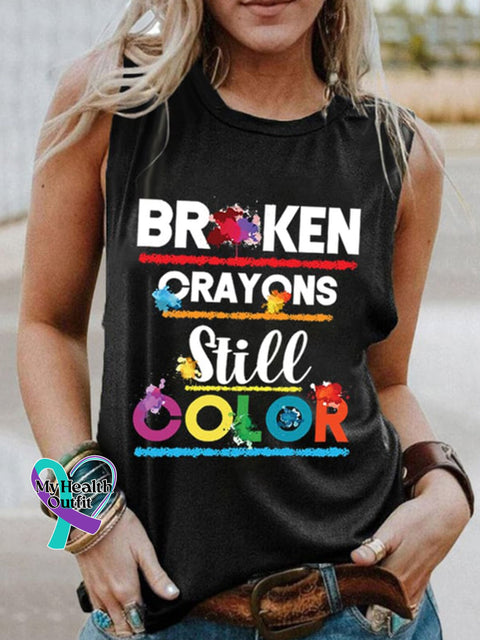 Broken Crayons Still Color Crew Neck Sleeveless Top Black / S