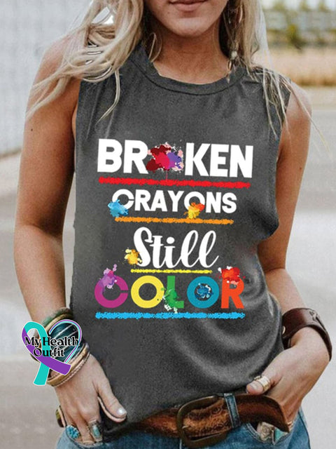 Broken Crayons Still Color Crew Neck Sleeveless Top Grey / S