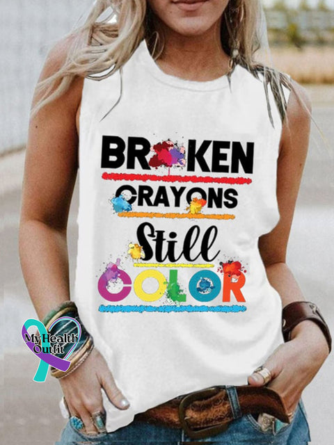 Broken Crayons Still Color Crew Neck Sleeveless Top White / S