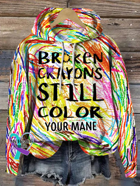 Broken Crayons Still Color Custom Name Mental Health Motivational Print Hooded Sweatshirt