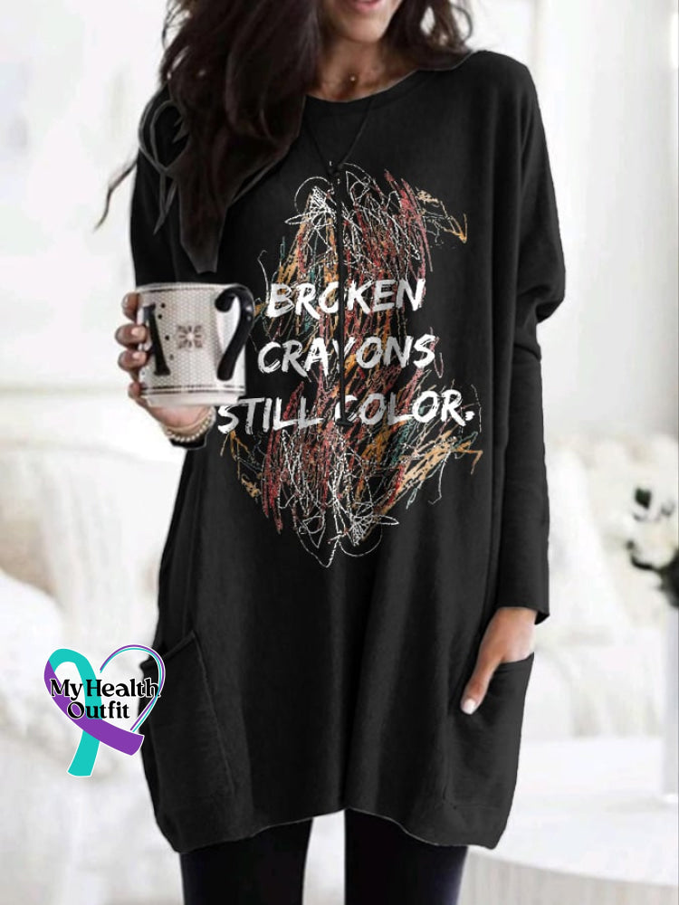 Broken Crayons Still Color Dress With Pockets Print Cloth Black / S